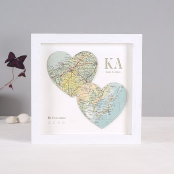 In Love Since Two Map Hearts Personalised Print, 4 of 7