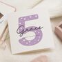Personalised 5th Birthday Card For Daughter Lilac Heart, thumbnail 1 of 7