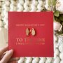 Red Wooden Penguin Valentines Day Gold Foiled Card, thumbnail 4 of 5