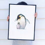 Illustrated Children's Wall Art Print Penguin And Chick, thumbnail 3 of 4