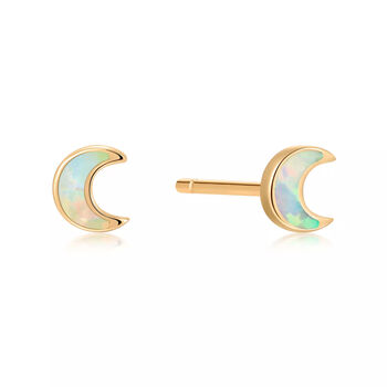 14k Solid Gold Opal Moon Stud Earrings, 2 of 5