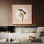 Mountain Trogon Moon Art Print – Vintage Japandi Style, thumbnail 1 of 9