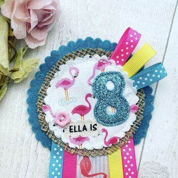 Personalised Flamingo Birthday Rosette, 4 of 4