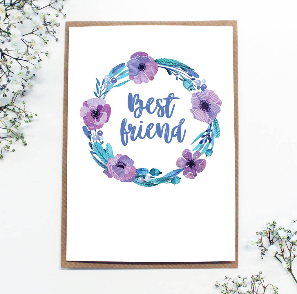 Best Friend Personalised Floral Wreath Card By Precious Little Plum