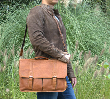 Vegetable Tanned Genuine Leather Laptop Bag, 12 of 12