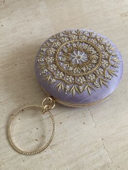 Purple Circular Raw Silk Bangle Clutch Bag, 2 of 11