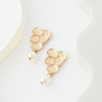 Matte Finish Layered Disc Pearl Drop Earrings, 3 of 3