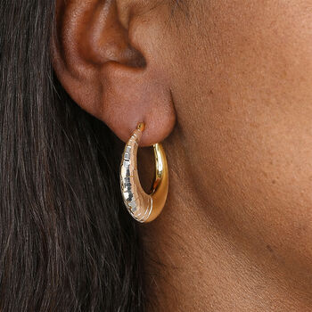 Chunky Gold Plated Sterling Silver Diamond Cut Hoop Earrings – 25mm, 4 of 6