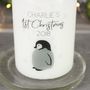 Personalised First Christmas Baby Penguin Pillar Candle, thumbnail 6 of 9