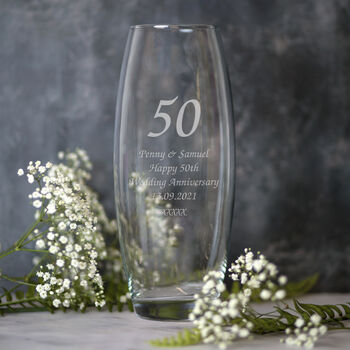 Personalised Wedding Anniversary Years Glass Bullet Vase, 4 of 6