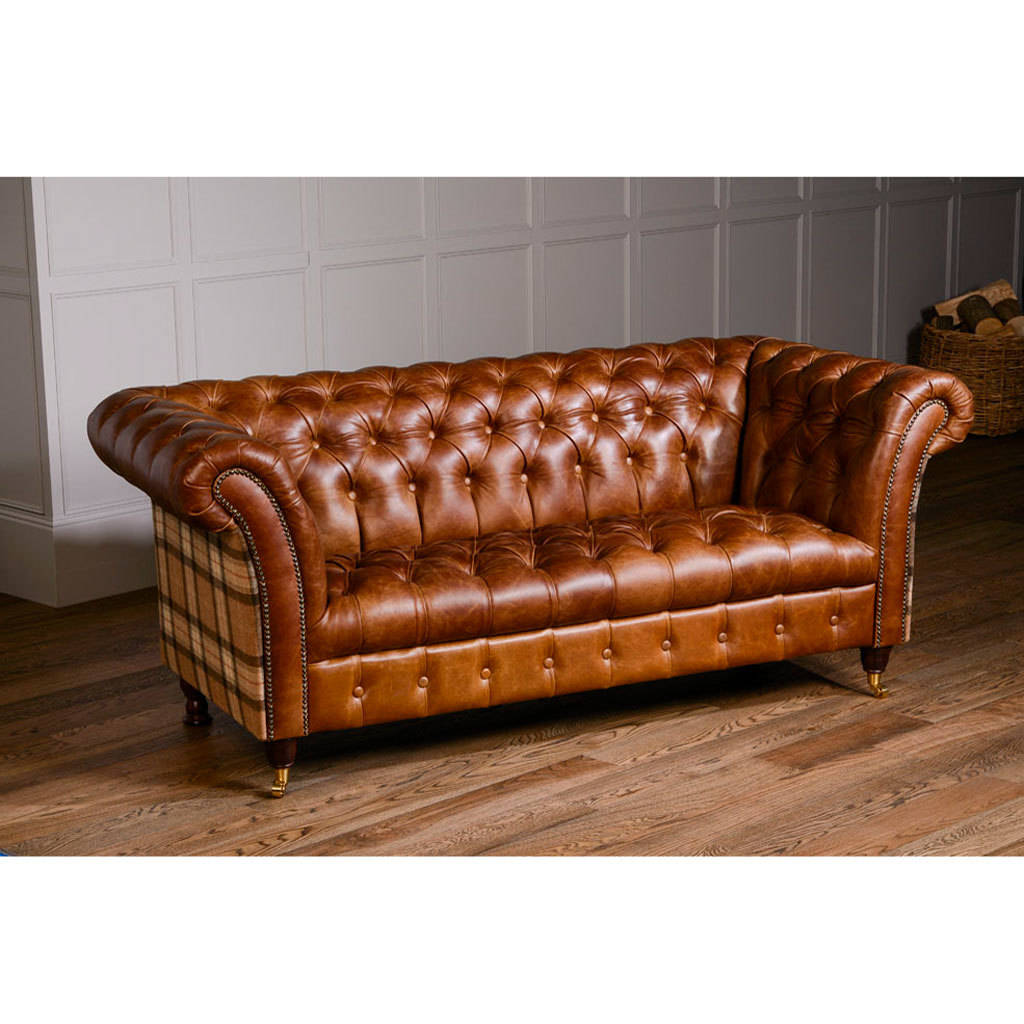 Harris Tweed Or Vintage Leather Chesterfield Sofa By The Orchard