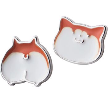 Sterling Silver Asymmetrical Corgi Stud Earrings, 3 of 4