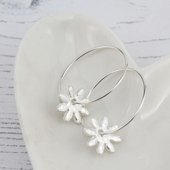 Sterling Silver Daisy Charm Hoops, 9 of 11