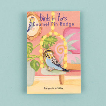 Budgie In A Trilby Enamel Pin Badge, 2 of 3