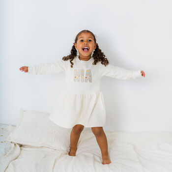 Personalised Girls Dress Natural Name Long Sleeved, 2 of 12