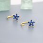 Sapphire Blue Flower Cz Huggie Hoop Earrings, thumbnail 2 of 11