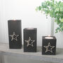 Trio Of Wooden Tea Light Holders Raised Star Design, thumbnail 1 of 9