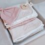 Personalised New Baby Gift Set, Handmade Newborn Blanket And Comforter With Wooden Teether, thumbnail 4 of 8