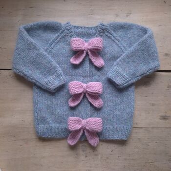 Hand Knitted Personalised Alpaca Bow Cardigan, 2 of 12