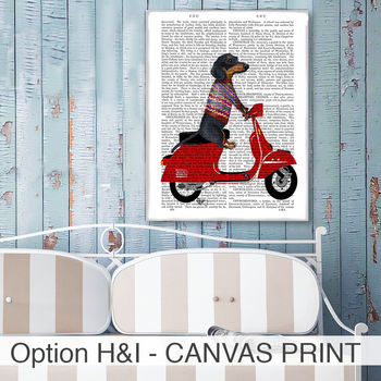 Dachshund On Moped Book Print, Framed Or Unframed, 7 of 8