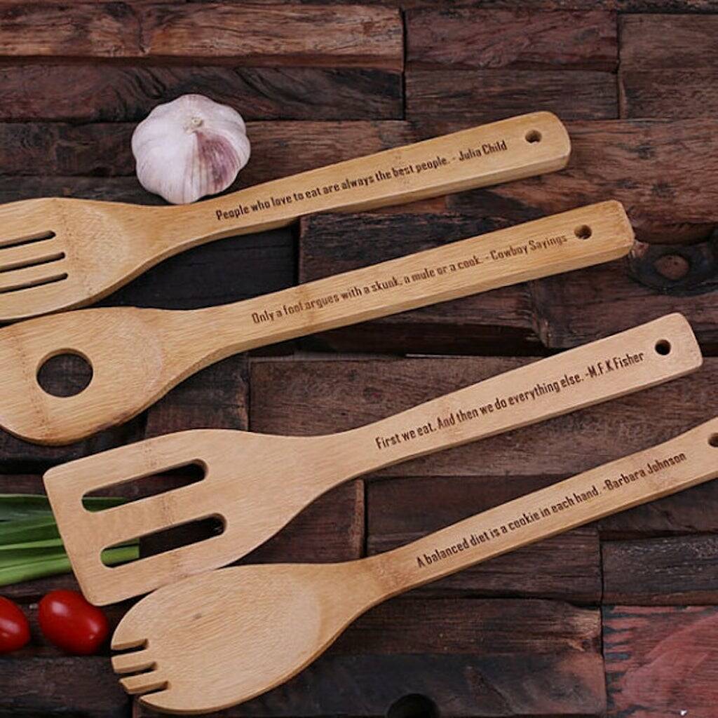 Personalised Bamboo Salad Spoons And Utensil Set, 1 of 3