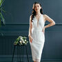 White Sequin Midi Wedding Dress With Deep Plunge And Open Back, thumbnail 1 of 12