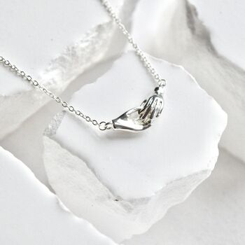 Holding Hands Necklace Silver Friendship Pendant, 2 of 4