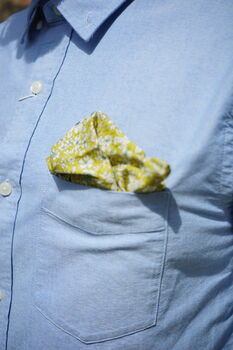 Mens Lime Yellow Floral Pocket Square, 5 of 7