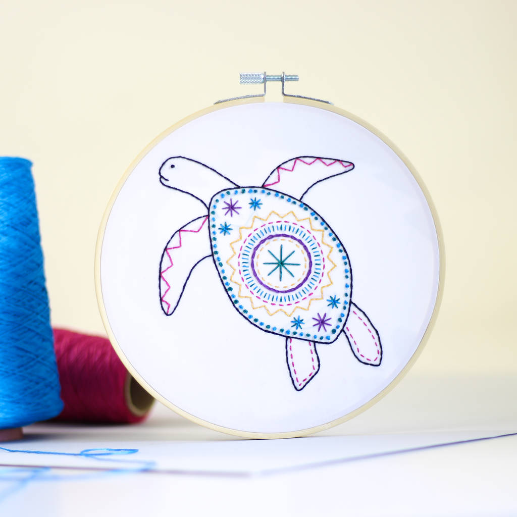 turtle contemporary embroidery craft kit by hawthorn handmade