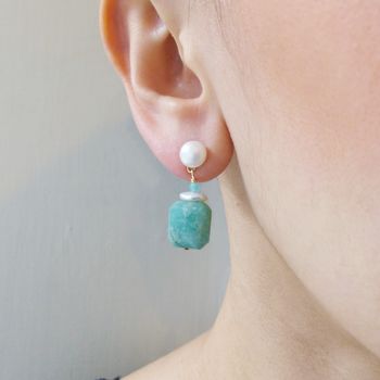 Pearl And Amazonite Drop Earrings, 2 of 3