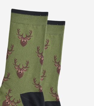 Men's Bamboo Sock Green Stags, 3 of 5
