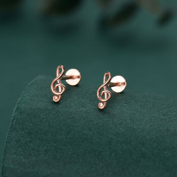 Sterling Silver Treble Clef 16 G Flat Back Labret Earrings, 5 of 11