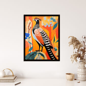 Autumn Pheasant Bird Bright Orange Blue Wall Art Print, 4 of 6