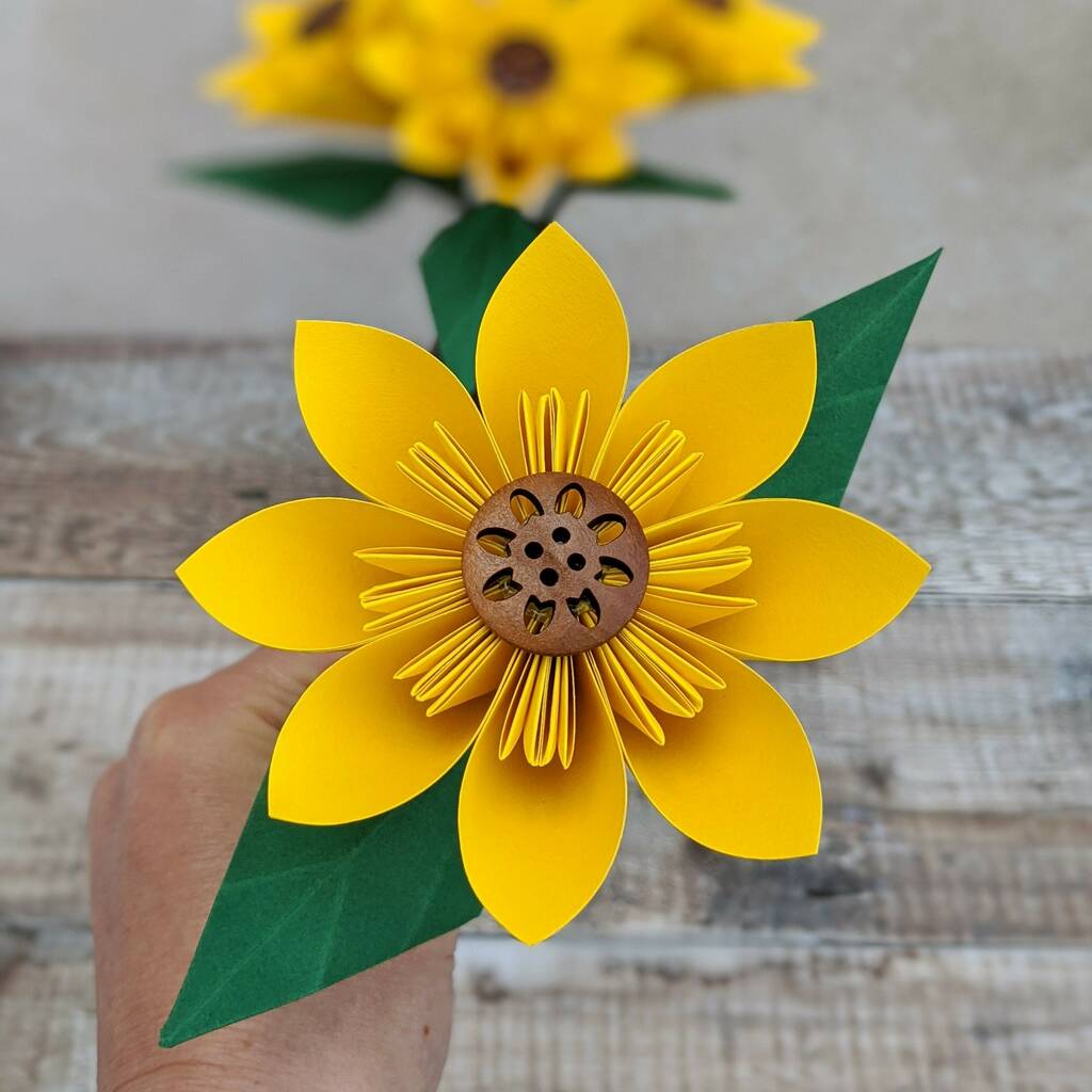 Origami Paper Sunflower With Leaves, 1 of 10