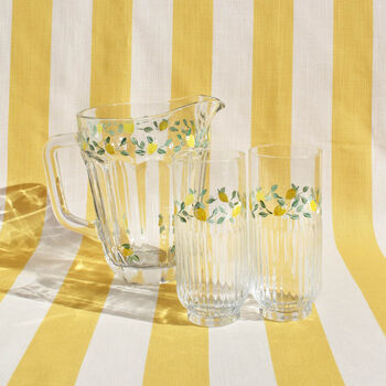 Hand Painted Limoncello Ribbed Highball Glasses Pair, 2 of 5