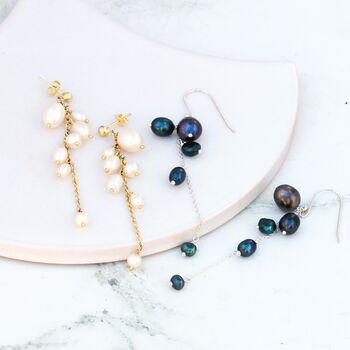 Black Or White Pearl Waterfall Drop Earrings, 5 of 10