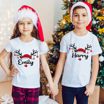 Rudolph Antlers Matching Family White Christmas T Shirts, 5 of 5