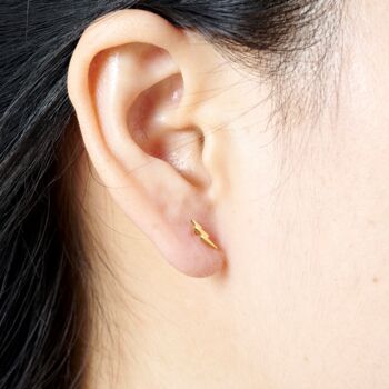Gold Lightning Bolt Studs, Minimalistic Dainty Studs, 2 of 7