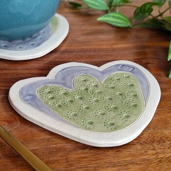 Tulip Flower Shaped Ceramic Coasters In Purple And Green, 4 of 7