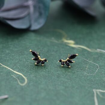 Black Cz Marquise Cluster Stud Earrings In Sterling Silver, 7 of 12
