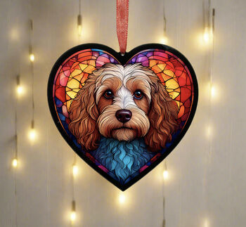 Cavapoo Stained Glass Effect Heart Suncatcher, 5 of 6