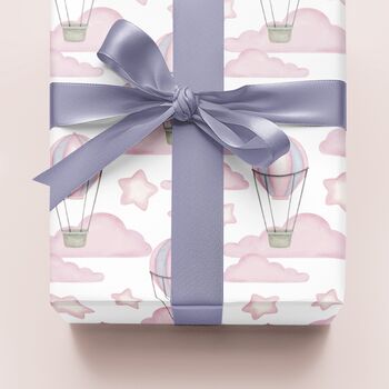 Hot Air Balloon Gift Wrapping Paper Available In Blue Or Pink, 4 of 7