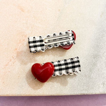 Glossy Gingham Heart Hair Clip Set, 2 of 2