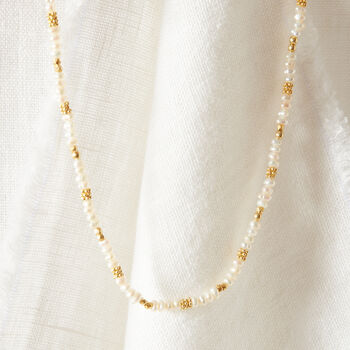 White Pearl 18 K Gold And Silver Skinny Necklace, 3 of 10
