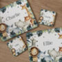 Kids Personalised Safari Theme Placemat, Coaster And Mug Dinner Set, thumbnail 1 of 5