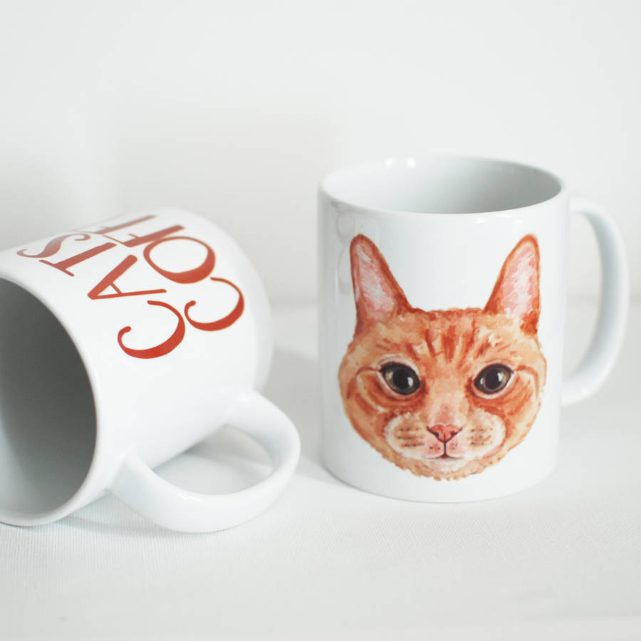 ginger tom cat mug, 'cats and coffee' quote mug by prints of heart ...