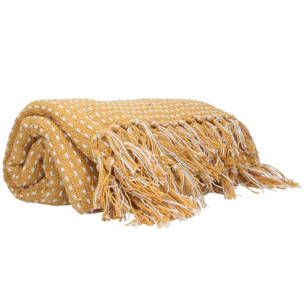 Ochre Yellow Picnic Blanket With Tassels By Dibor