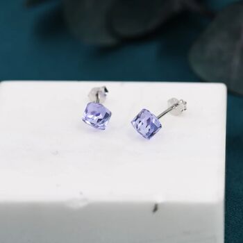 3D Lilac Purple Crystal Cube Stud Earrings, 2 of 10