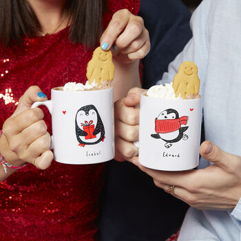 Personalised Couples Christmas Penguin Mug Set, 2 of 5