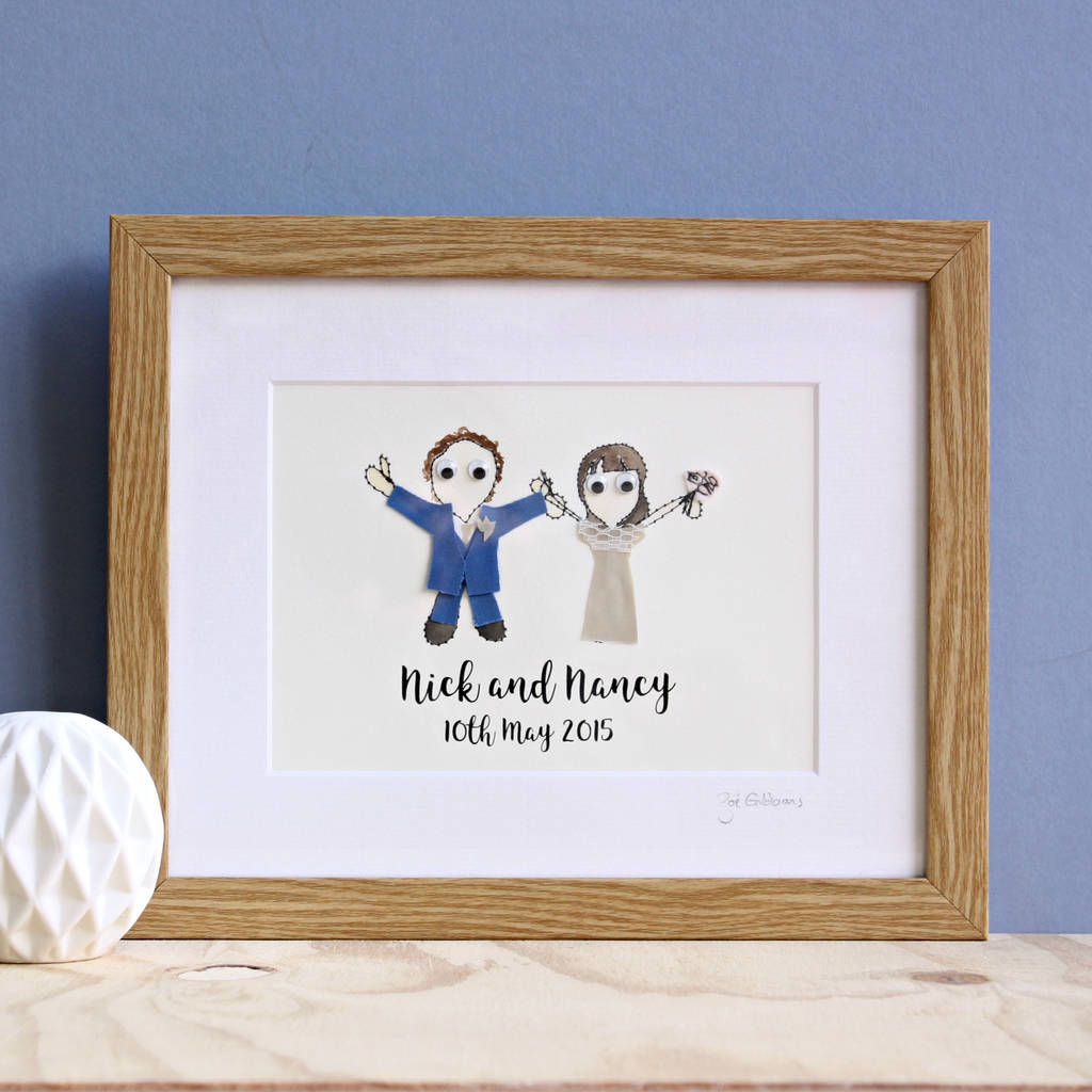 personalised wedding couple embroidered artwork by zoe gibbons
